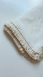 Lace Trim Muslin Blanket - White