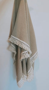 Lace Trim Muslin Blanket - Beige