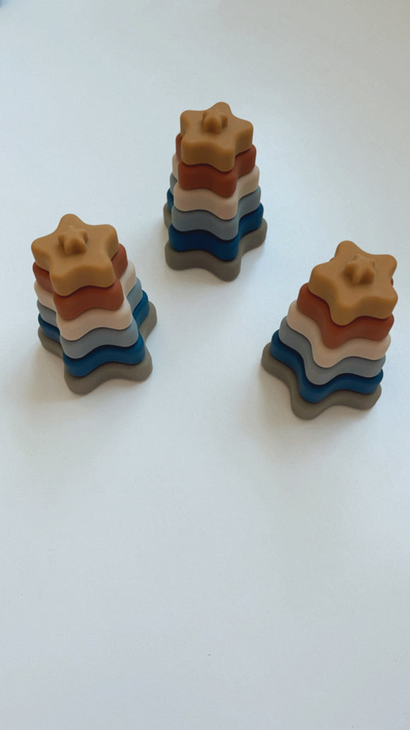 Silicone Star Stacking Tower Blue - Brown