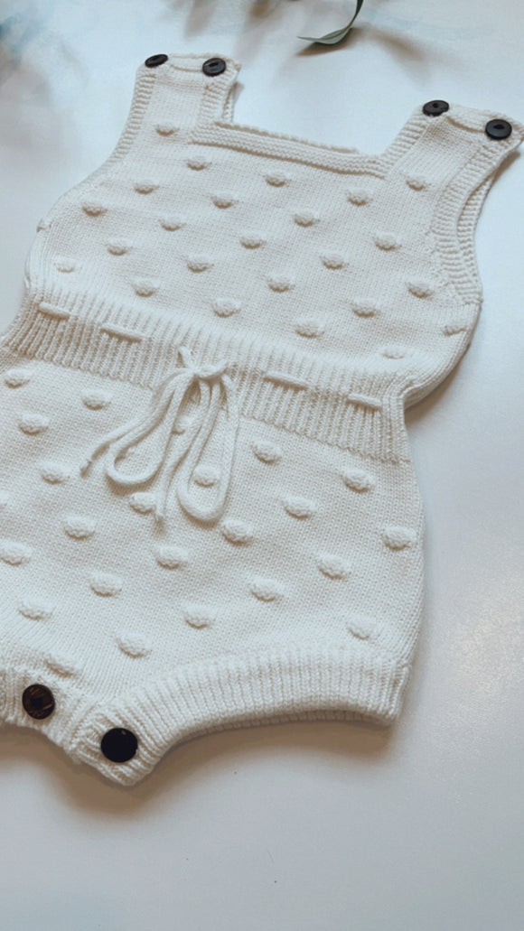 Sleeveless White Knitted Onesie