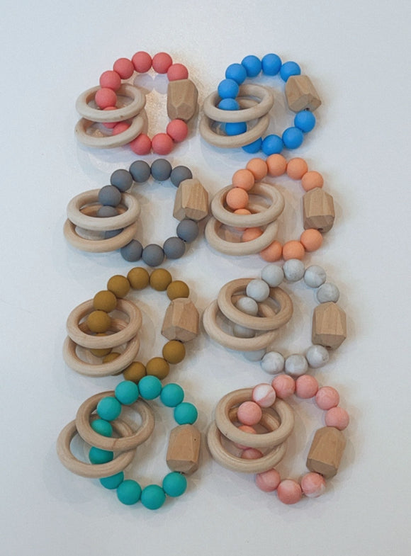 Silicone Ring Teether With Natural Wood