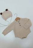 Knitted Neutral Long Sleeve Onesie with Hat