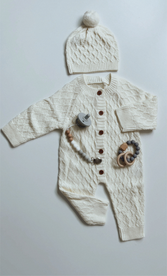 Knitted White Romper Onesie 2 pc