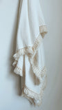 Lace Trim Muslin Blanket - White