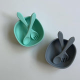 Silicone Square Bowl Set with Fork and Spoon