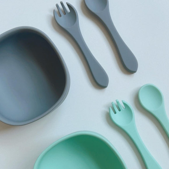 Silicone Square Bowl Set with Fork and Spoon