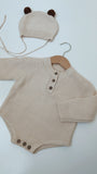 Knitted Neutral Long Sleeve Onesie with Hat