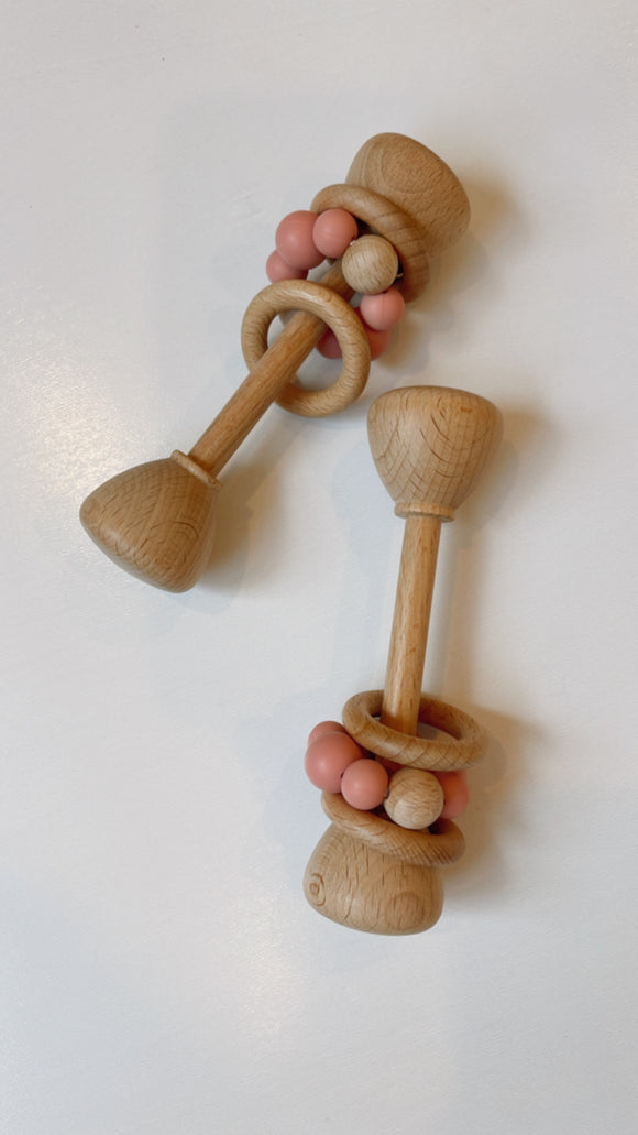 Pink Wooden Teether Rattle