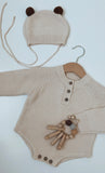 Knitted Neutral Long Sleeve Onesie with Hat