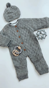 Gray Long Sleeve Warm 2 pc Romper Set